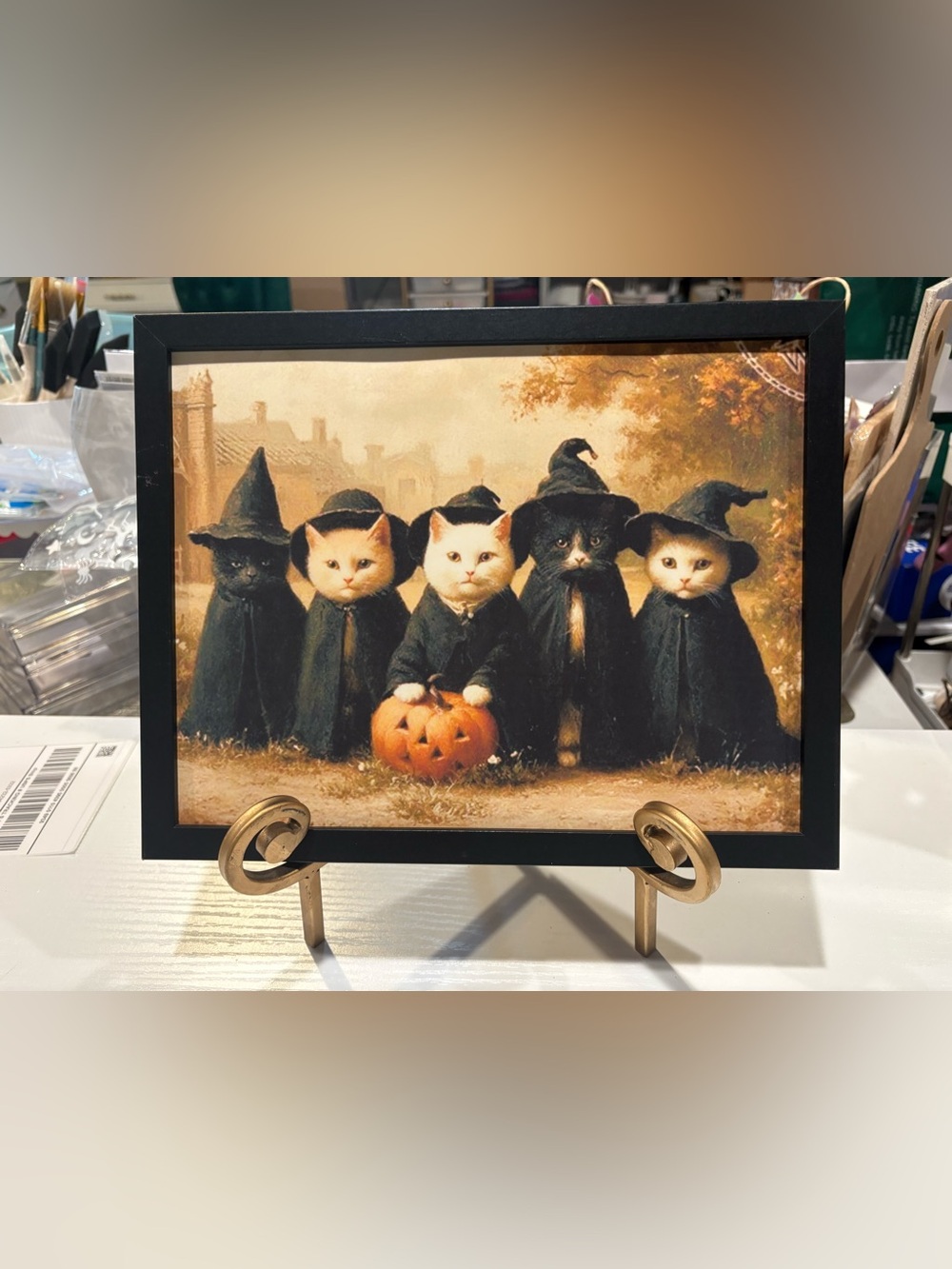 Halloween Cats Witch Hats Pumpkin Framed 8x10 Art Print